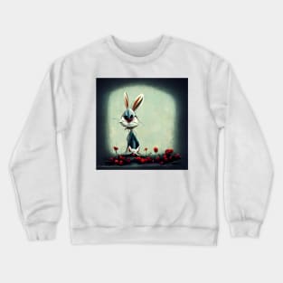 Cartoon sketched bunny rabbit looking less than pleased as he stands in the garden. Crewneck Sweatshirt